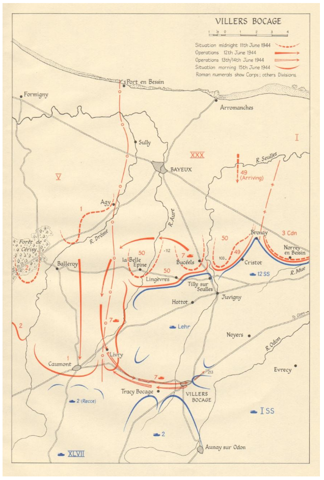 Villers-Bocage operations map, 11-15 June 1944